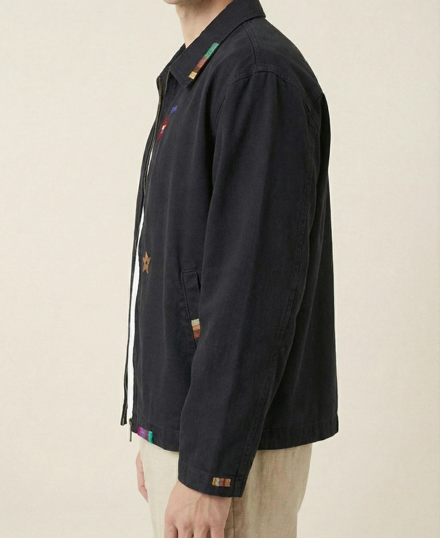 Men's Embroidered Contrast-Trim Zip-Front Jacket
