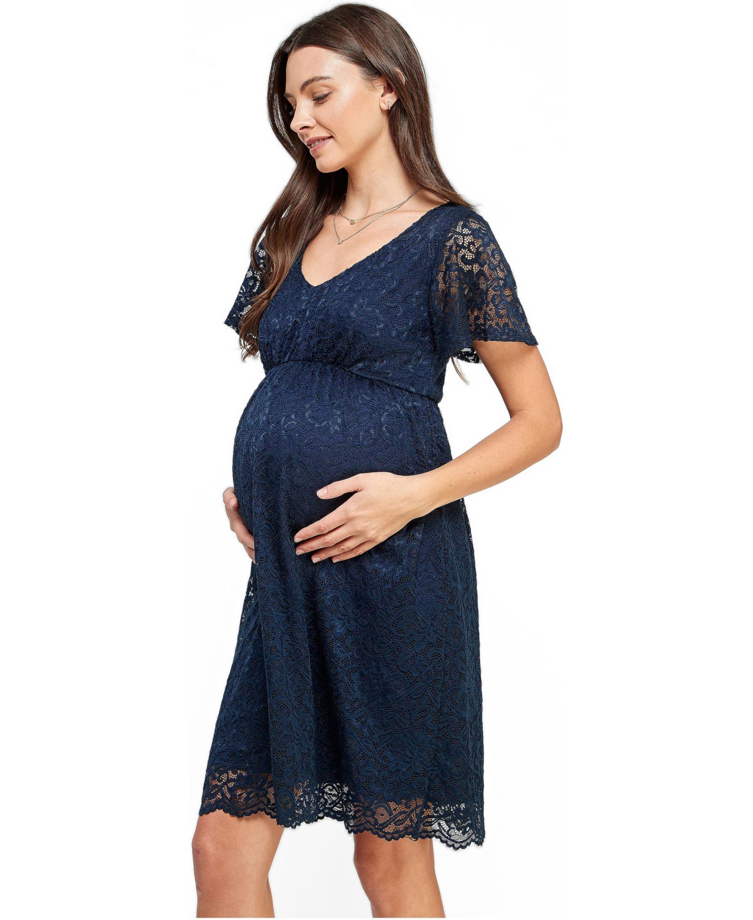 Women's Floral Lace Empire Waist Short Sleeve Dress