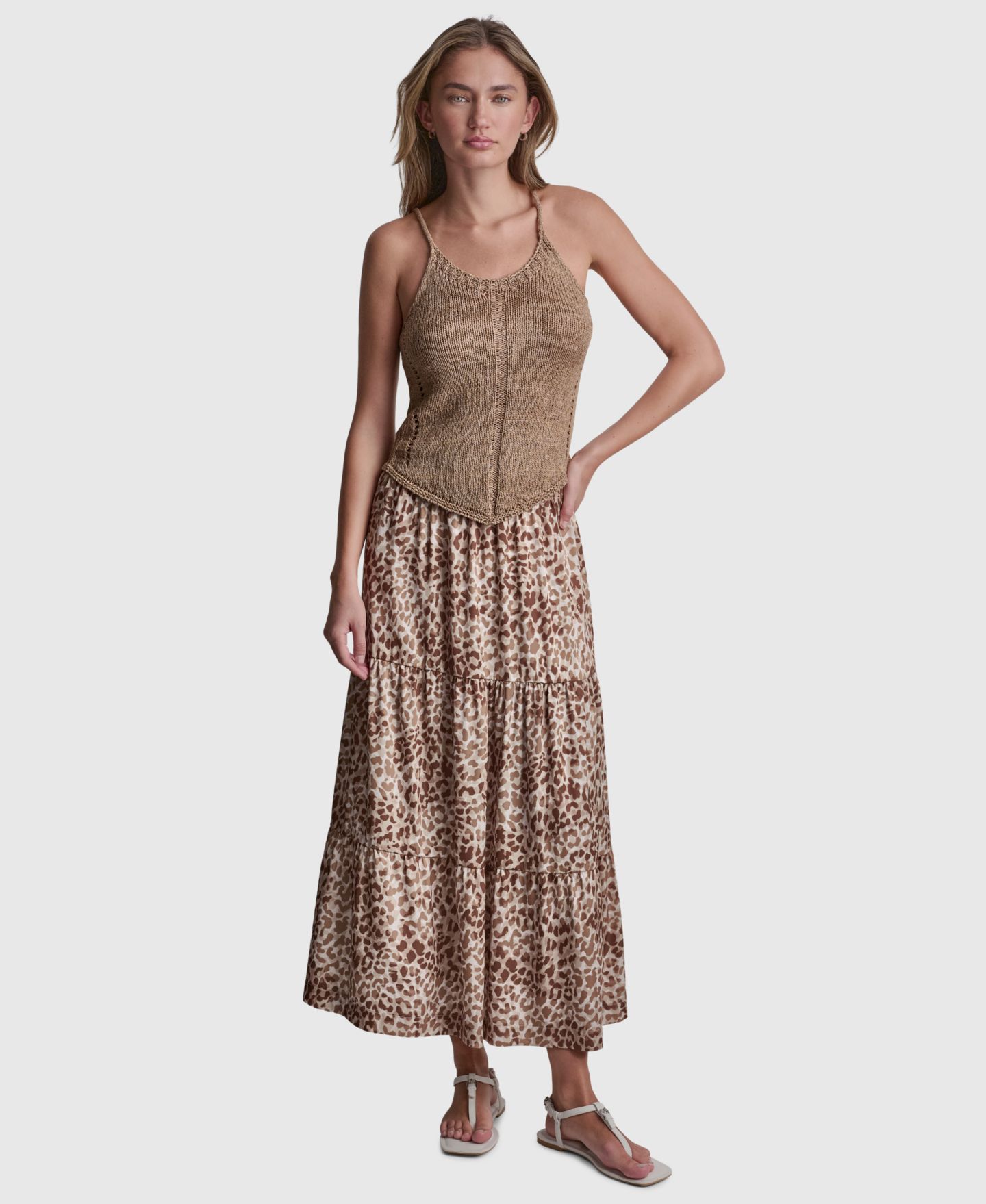 Женская юбка DKNY Jeans Printed Elastic Waistband Tiered Satin, цвет: Disguis Woodsmoke — фото 2