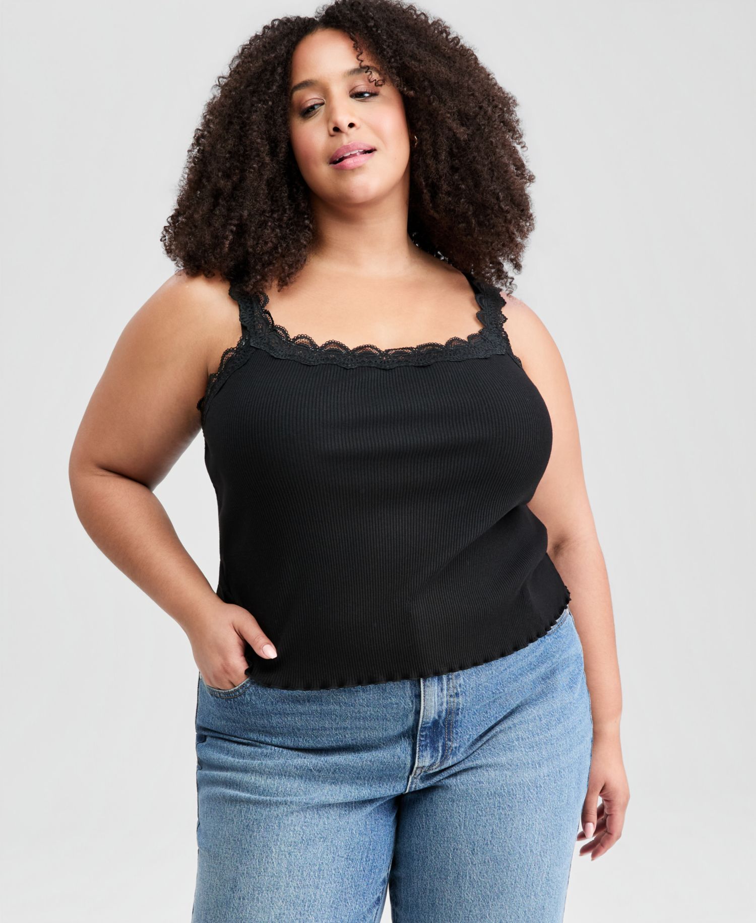 Plus Size Lace-Trim Ribbed Tank
