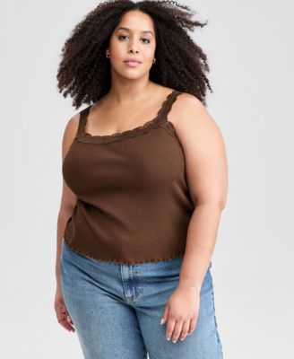 Plus Size Lace-Trim Ribbed Tank