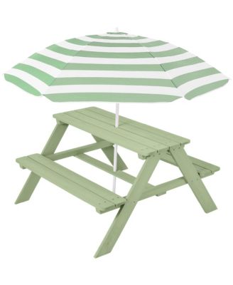 Outdoor Wooden Kids Picnic Table with Umbrella, Activity Table, 220 lb Capacity