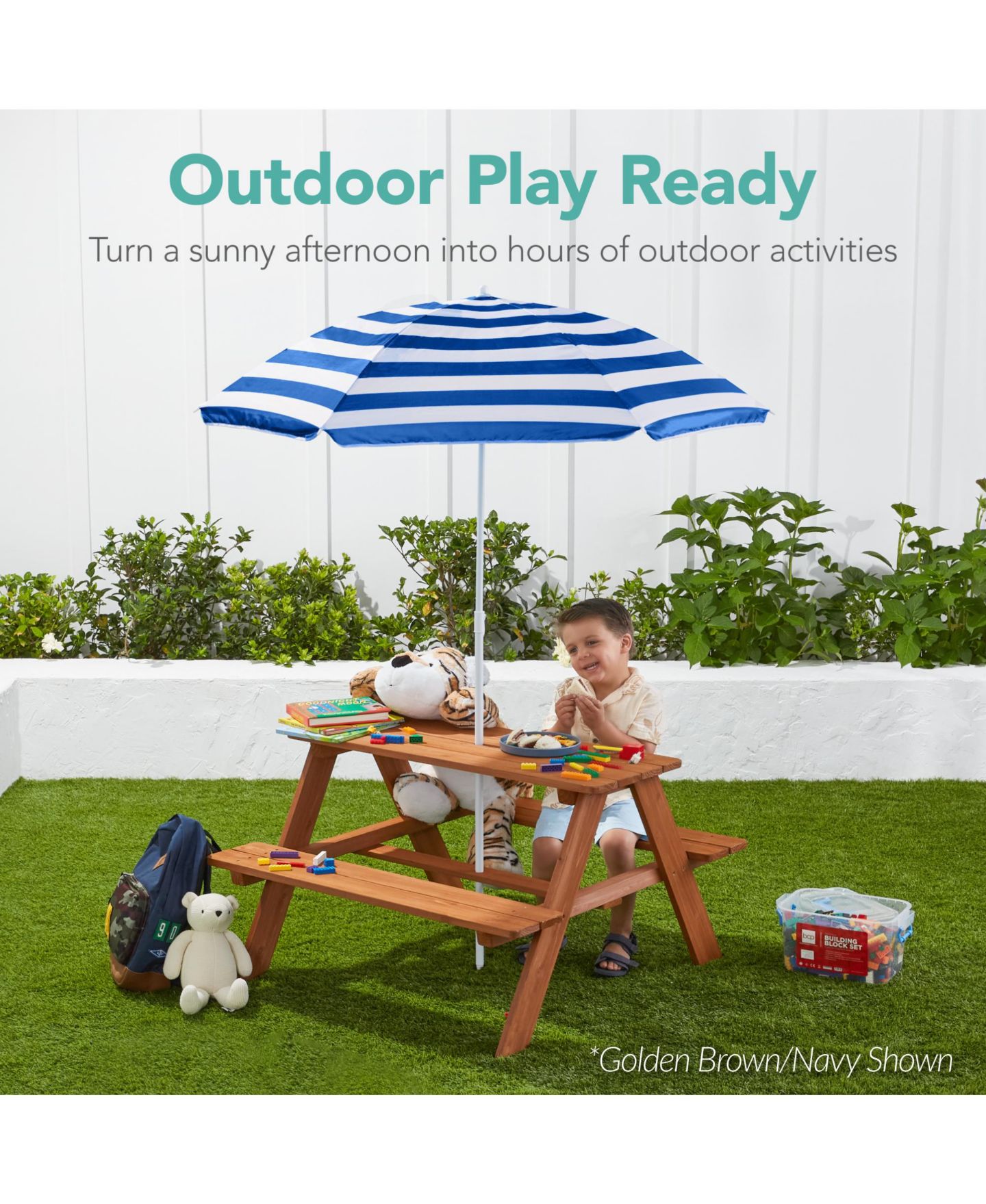 Детская игрушка Best Choice Products Wooden Picnic Table with Adjustable Umbrella, 220 lb. Capacity, Ages 3-7, цвет: Розовый — фото 2