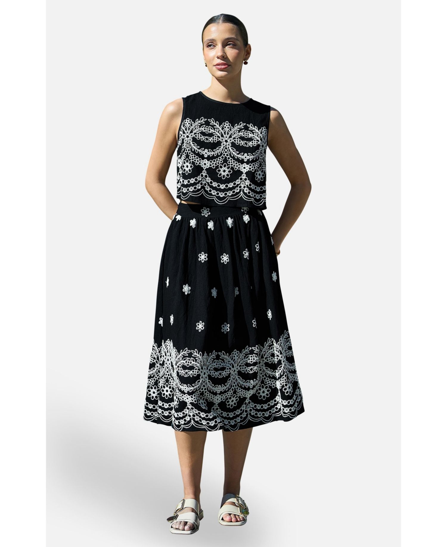 Women's Embroidered Midi Skirt