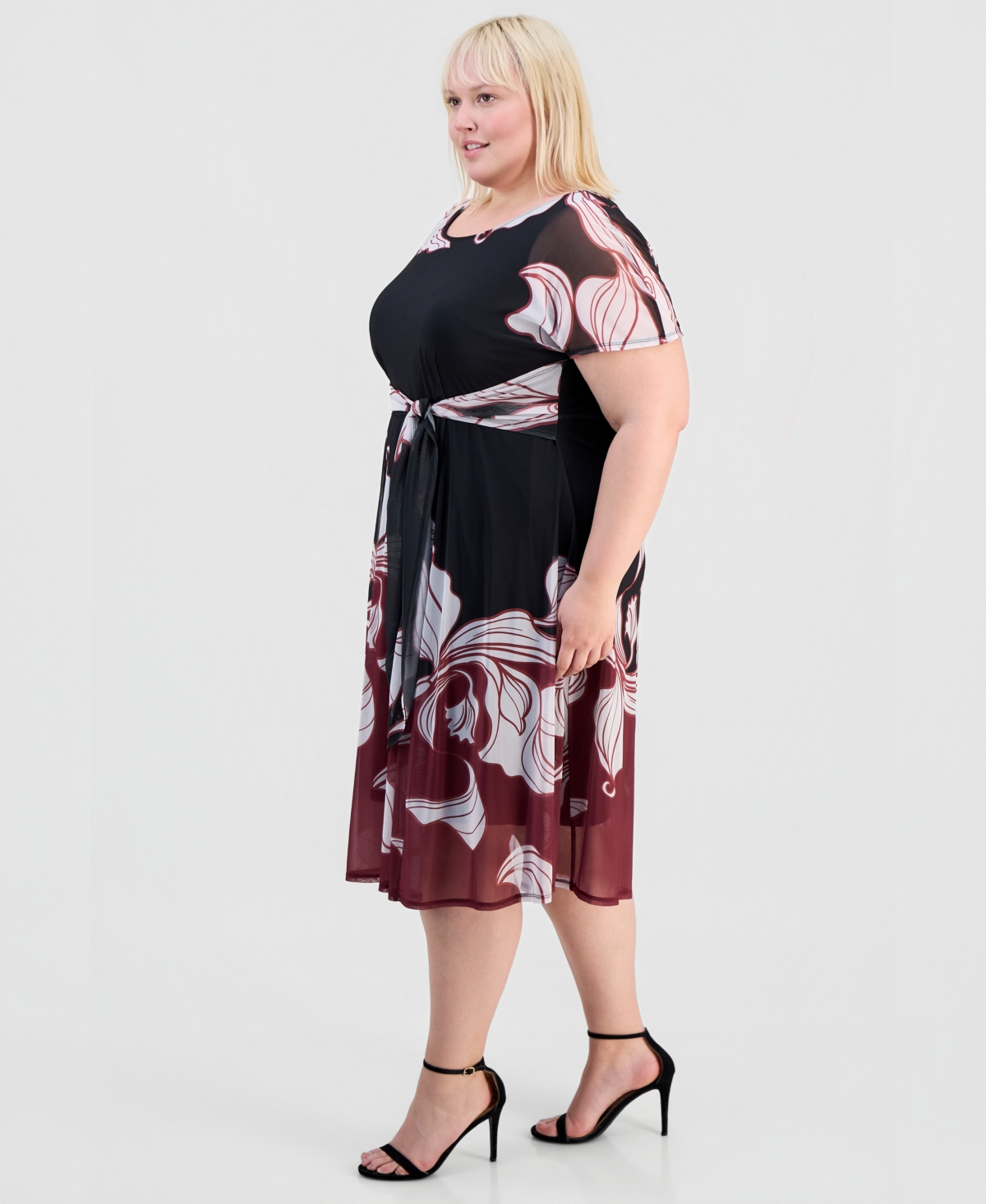 Robbie Bee Plus Placement-Print Tie-Front Dress