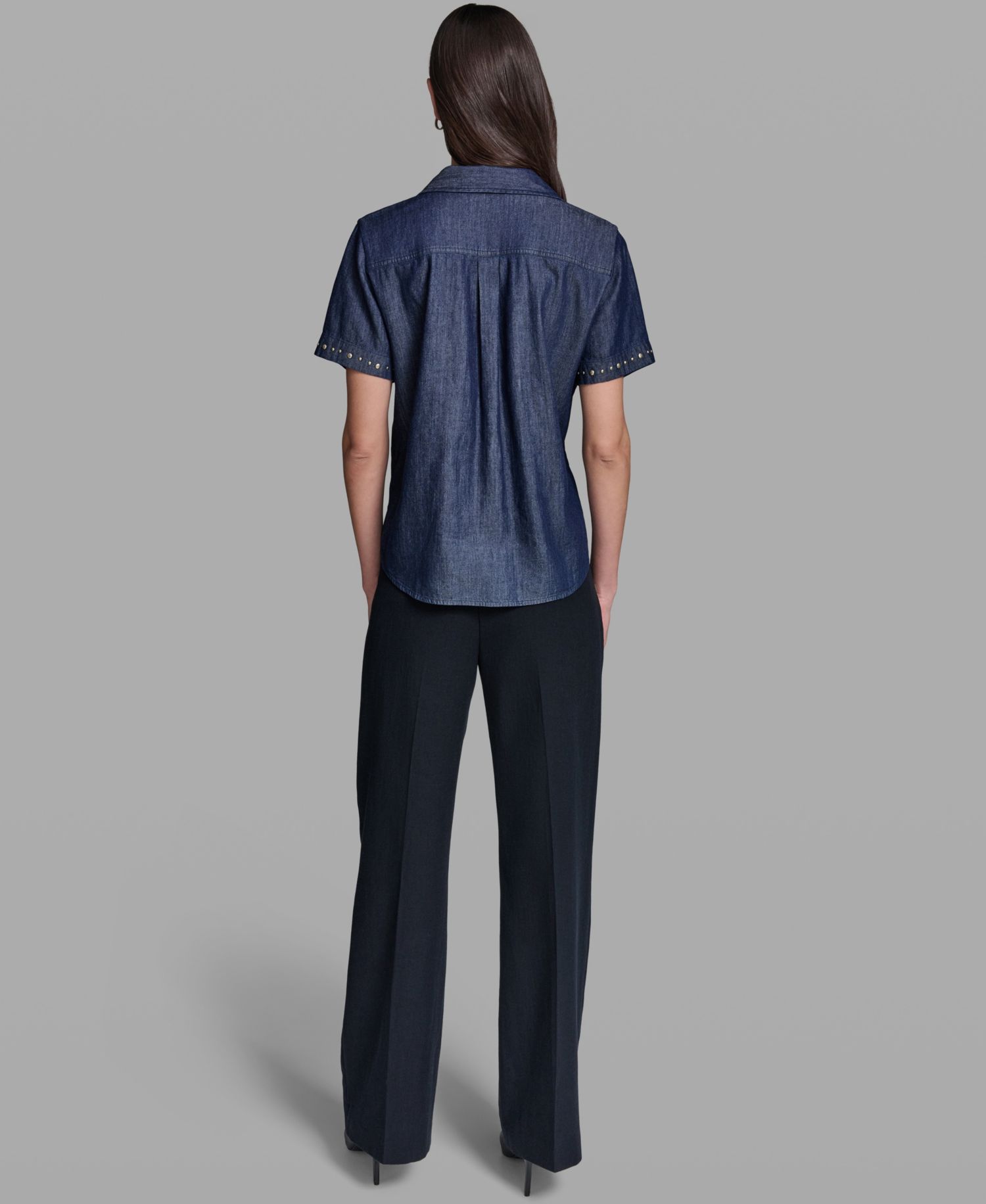 Women's Short-Sleeve Nailhead Trim Camp Shirt