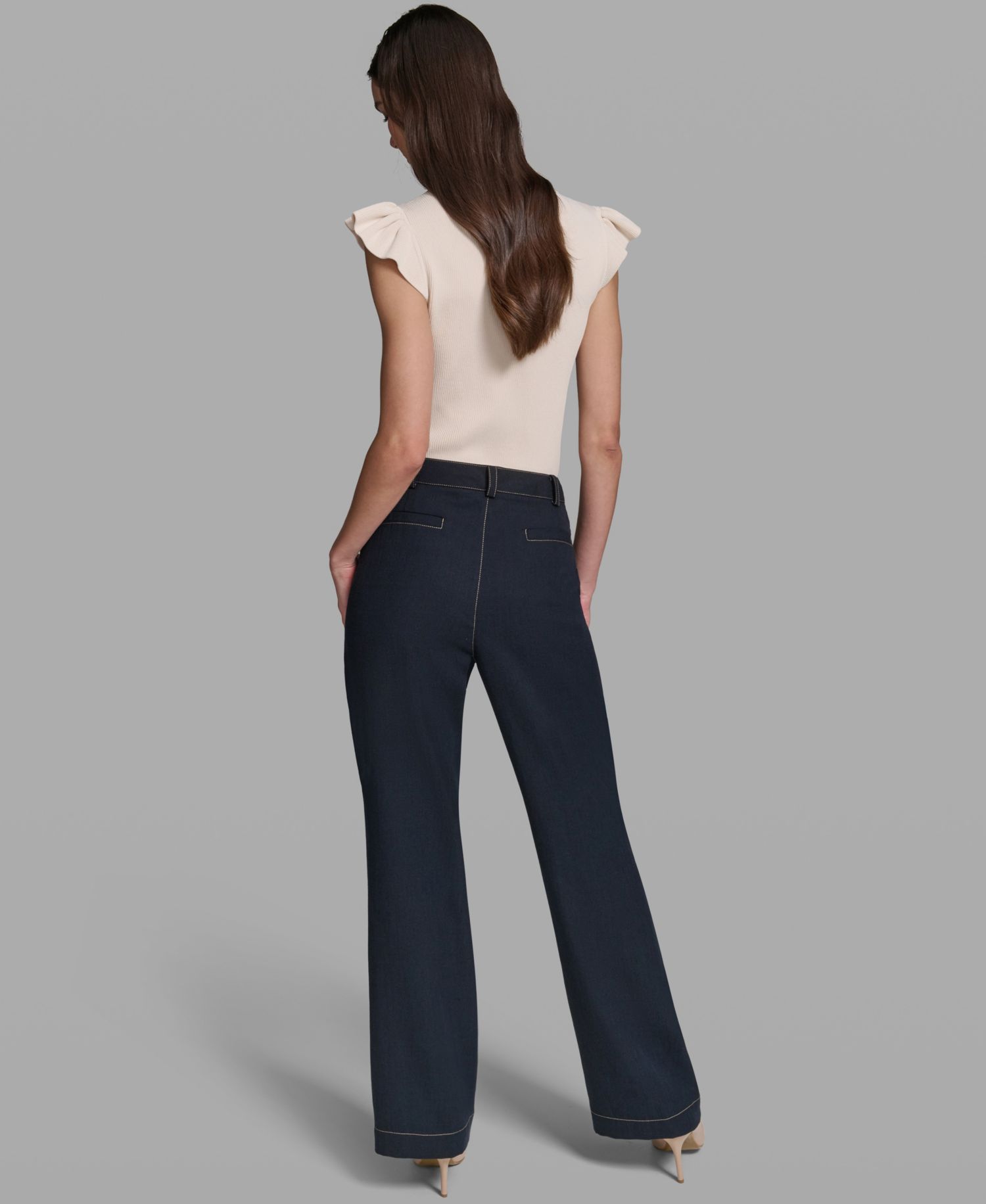 Women's Front Pockets Mid-Rise Straight Long Pants