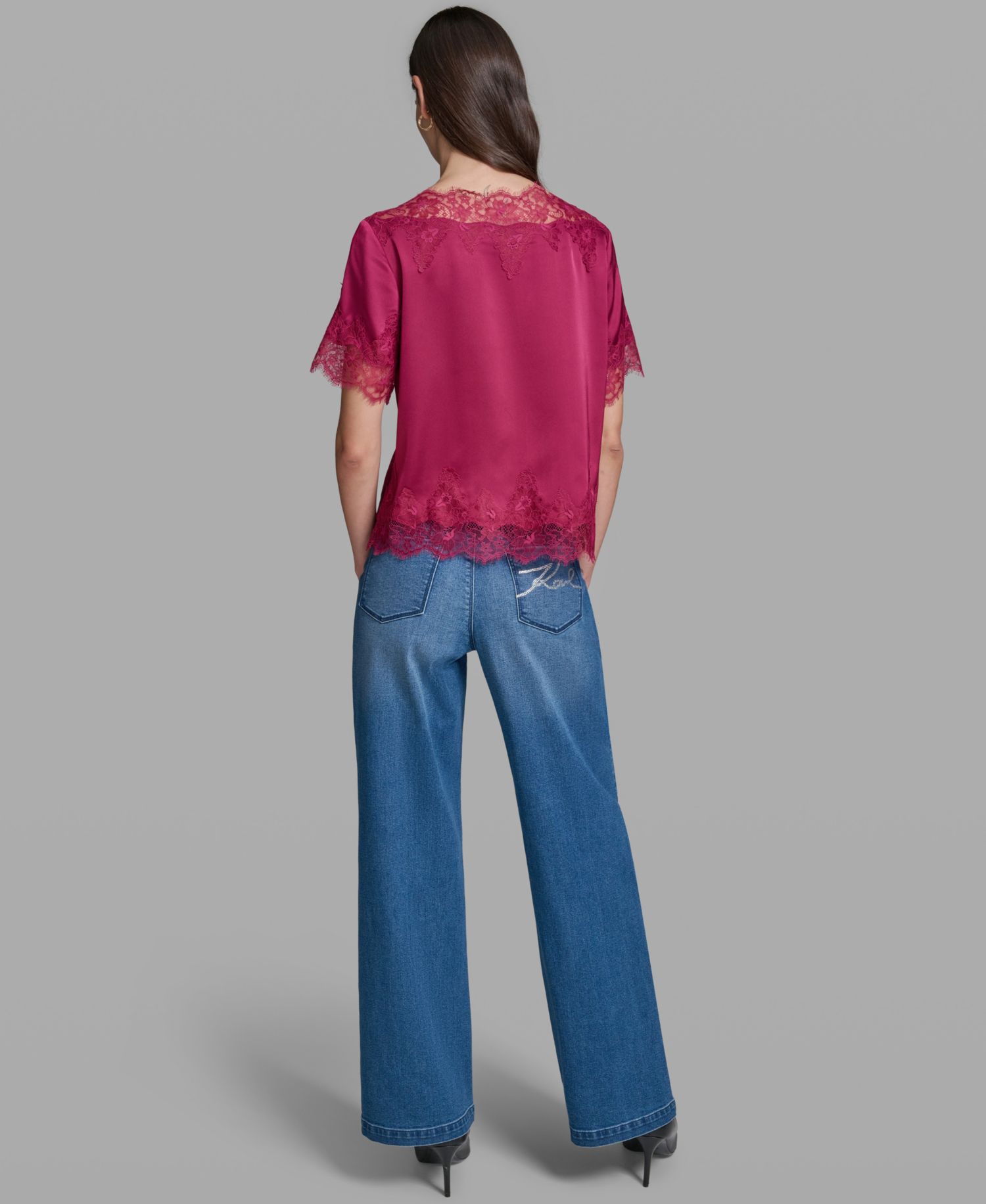 Women's Short-Sleeve Lace Trim Blouse