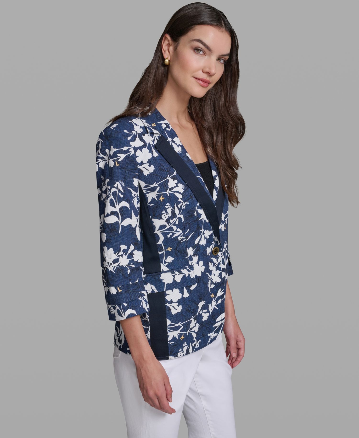 Women's Contrasting Floral Print Burnout Collared Blazer