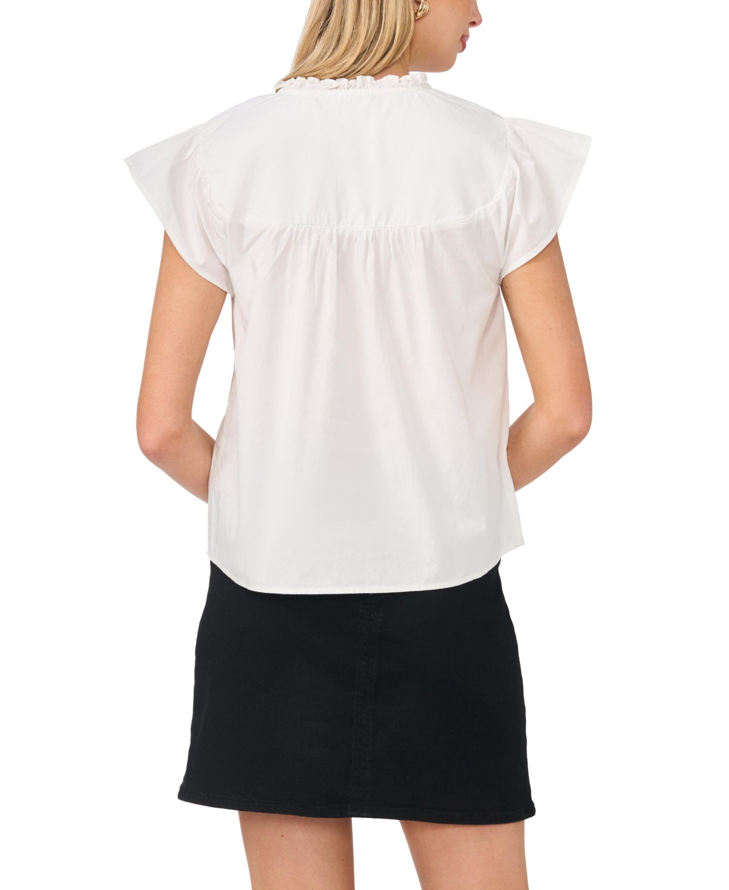 Women's Flutter-Sleeve Front Yoke V-Neck Top