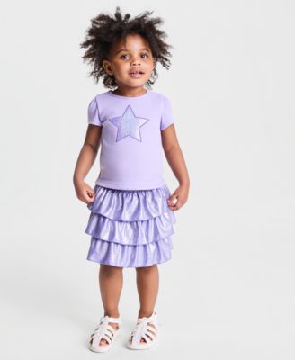 Toddler Girls' 12M-5T Star T-Shirt and Sparkle Tiered Skort, 2-Piece Set