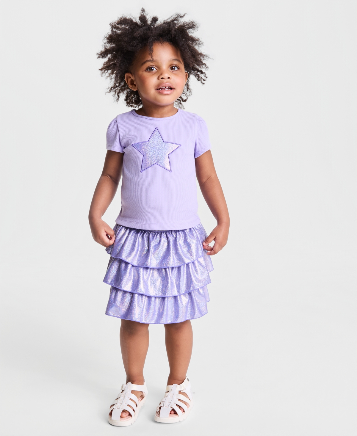 Epic Threads Toddler Girls' 12M-5T Star T-Shirt and Sparkle Tiered Skort, 2-Piece Set, Macy's Exclusive