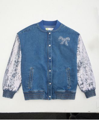 Girls' XS-XL Sequin Bow Denim Jacket