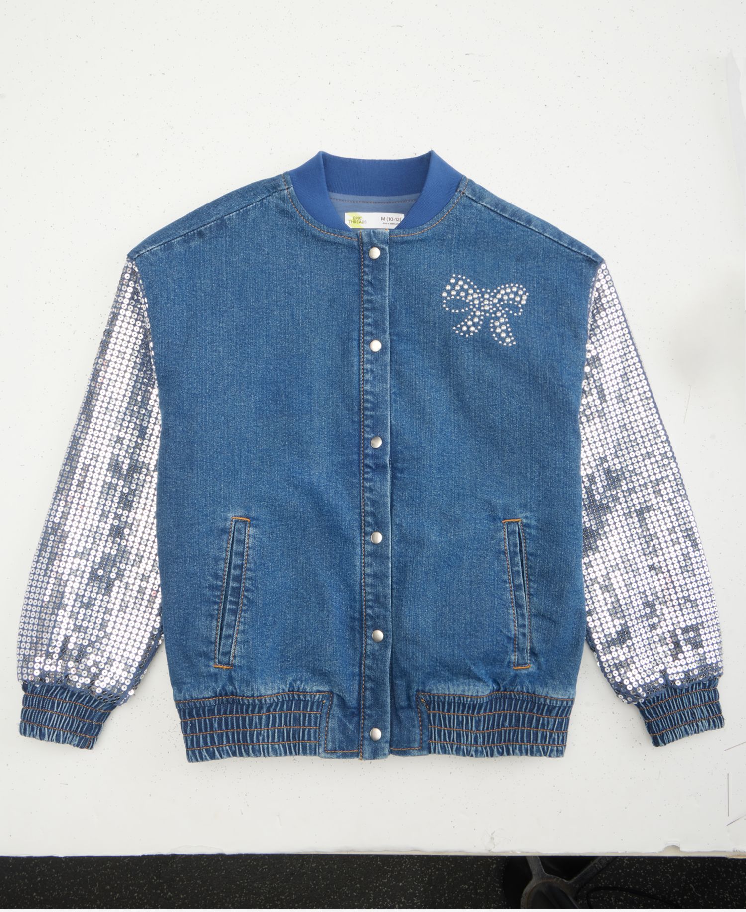 Girls' XS-XL Sequin Bow Denim Jacket