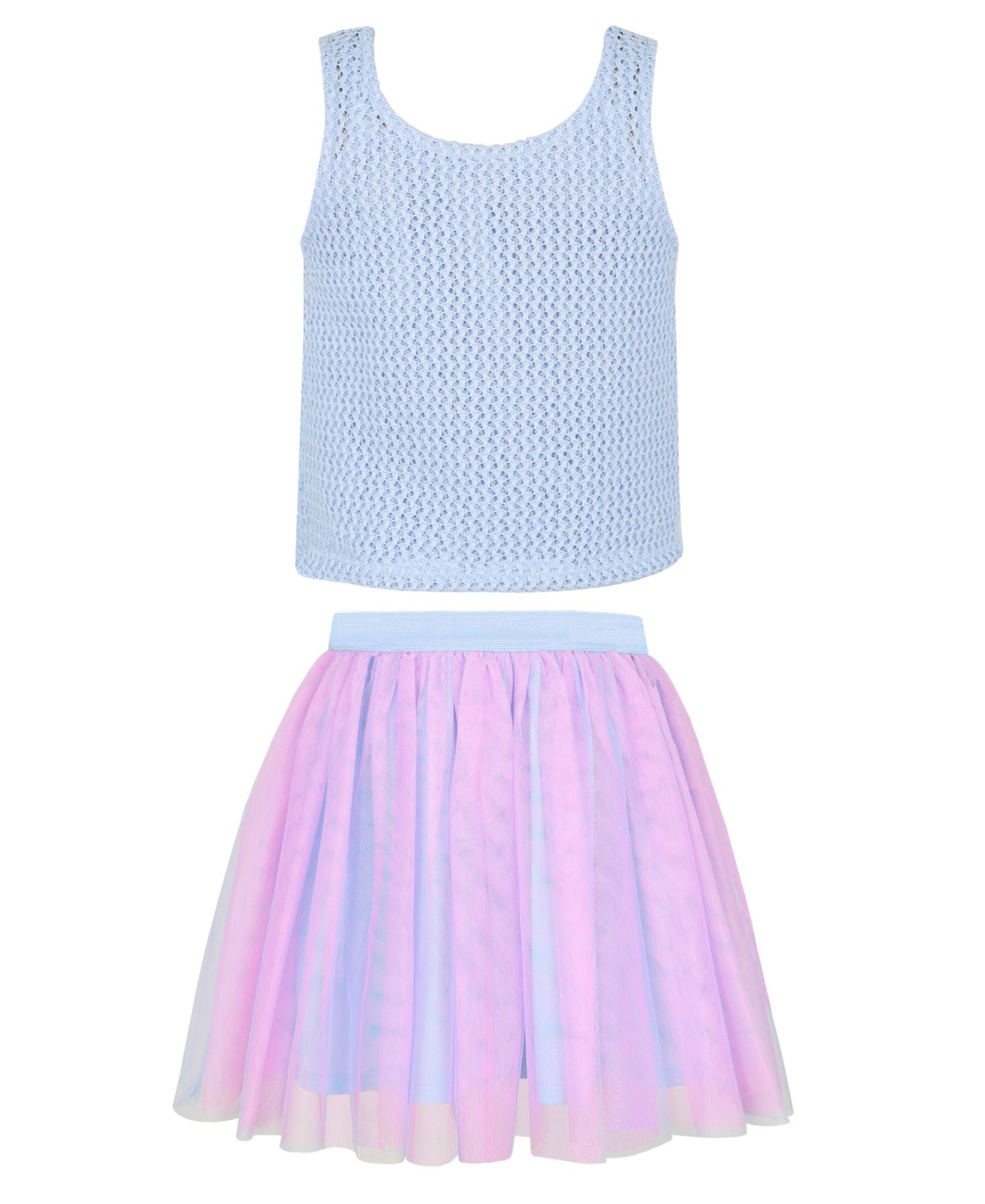 Комплект Pink & Violet Sleeveless Tank Top and Skirt, 2-Piece Set для девочек, цвет: Синий — фото 3