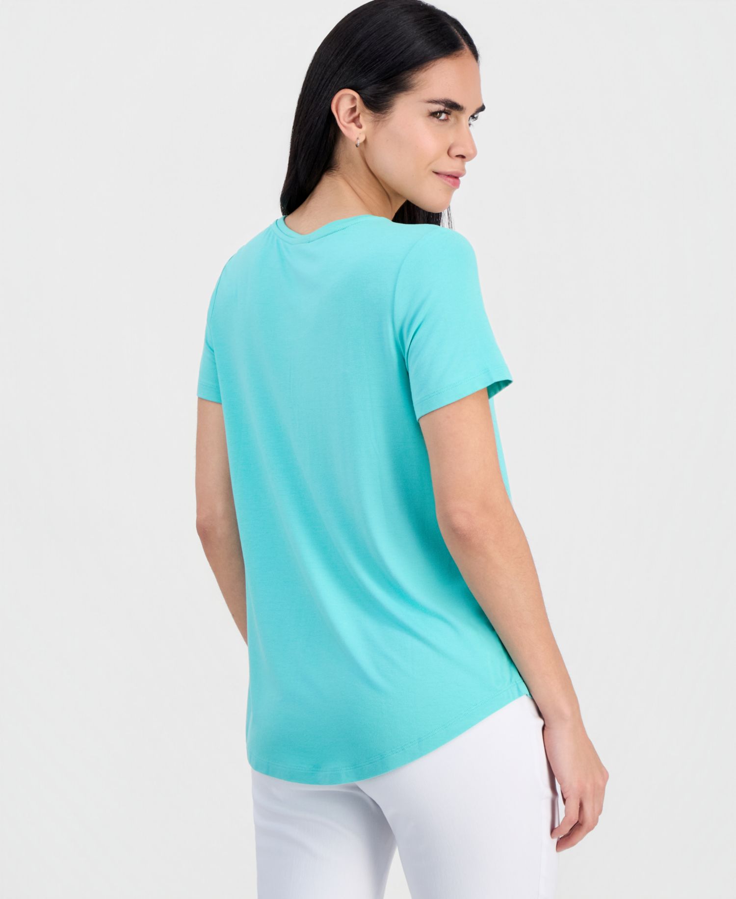 Petite Solid Rayon Span Short-Sleeve Top