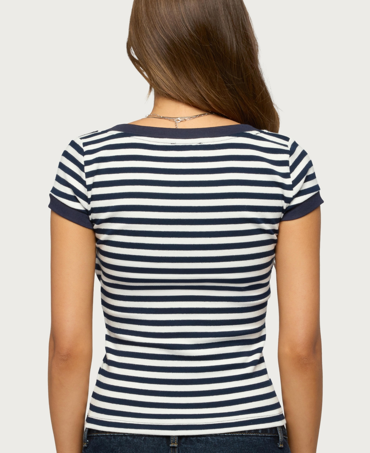 Edikted Women's Antonela Striped V Neck T Shirt