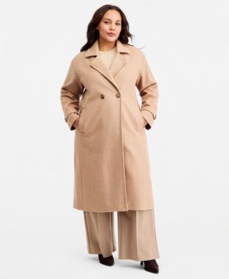 Women's Plus Size Double-Breasted Patch-Pocket Maxi Coat