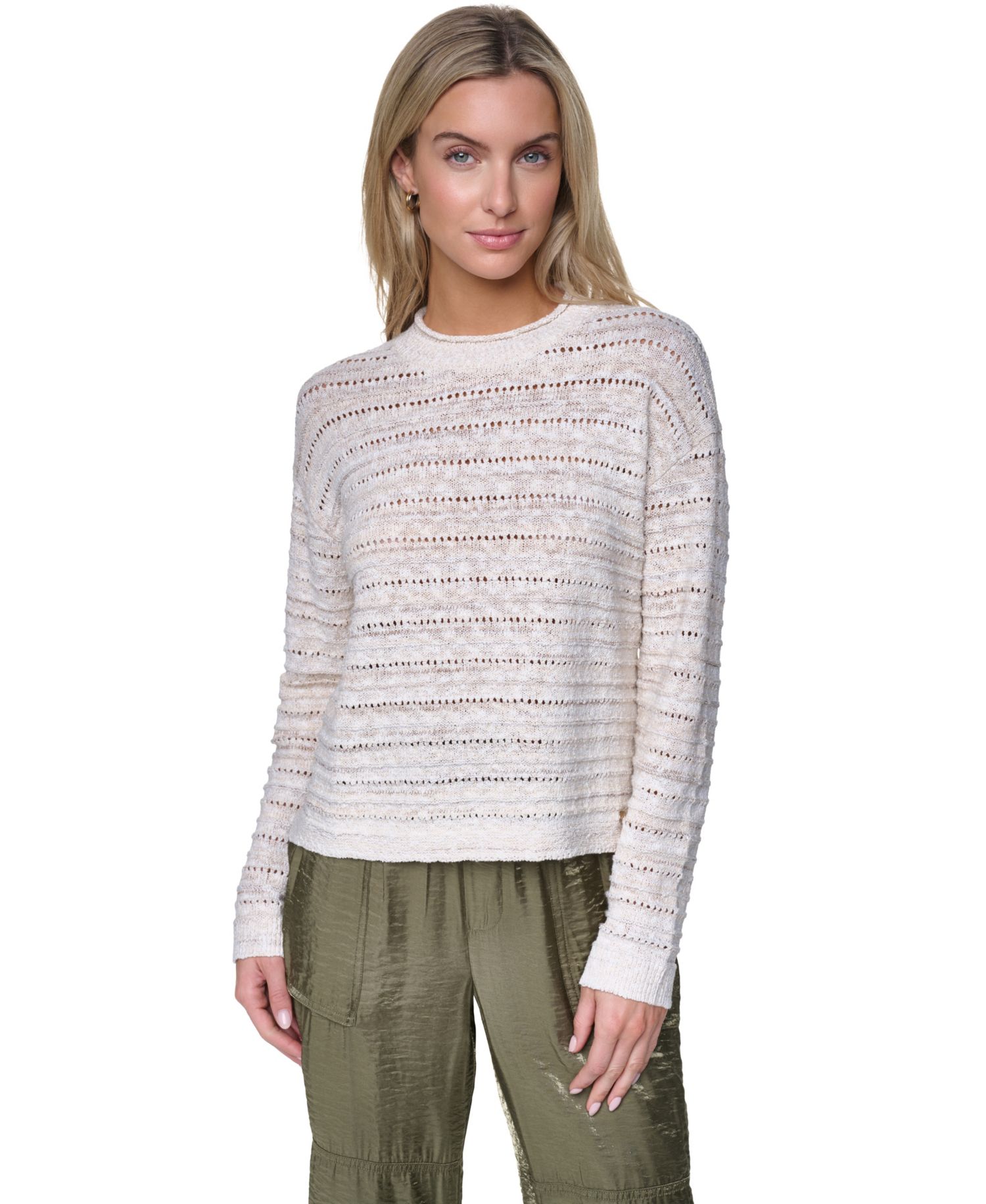Women's Cotton-Blend Crewneck Drop Shoulder Sweater