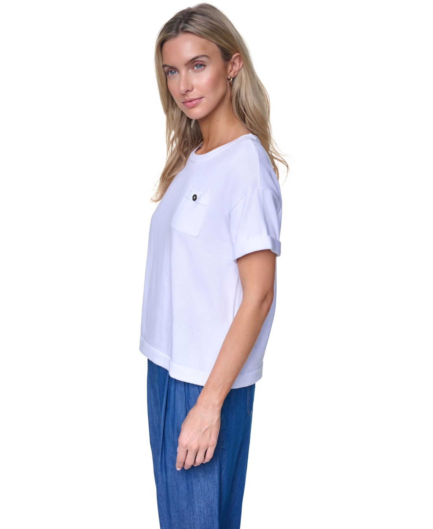 Women's Cotton Crewneck Short-Sleeve Sweater