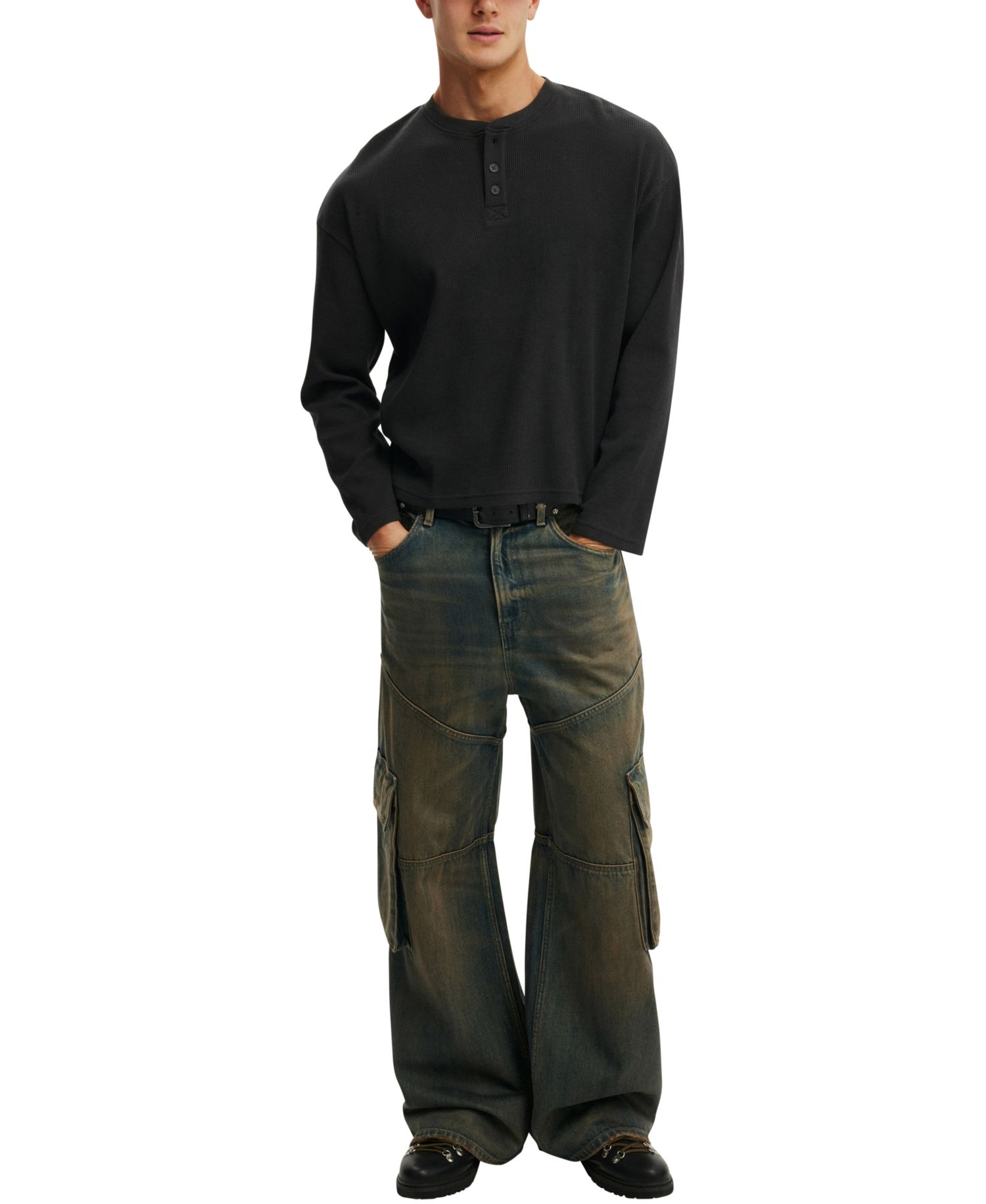 Men's Modern-Fit Textured Henley T-Shirt