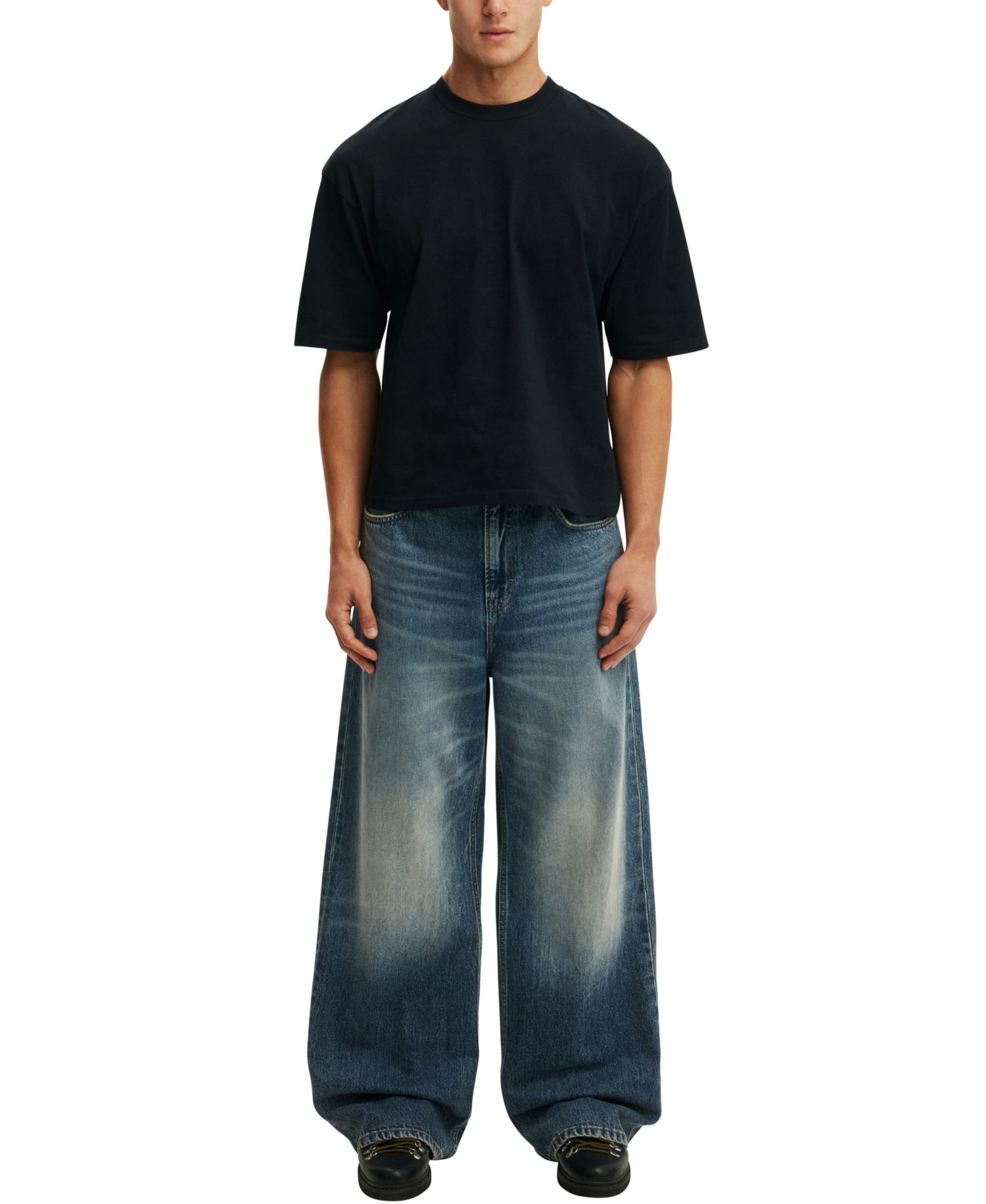 Men's Textured Cropped Boxy-Fit T-Shirt