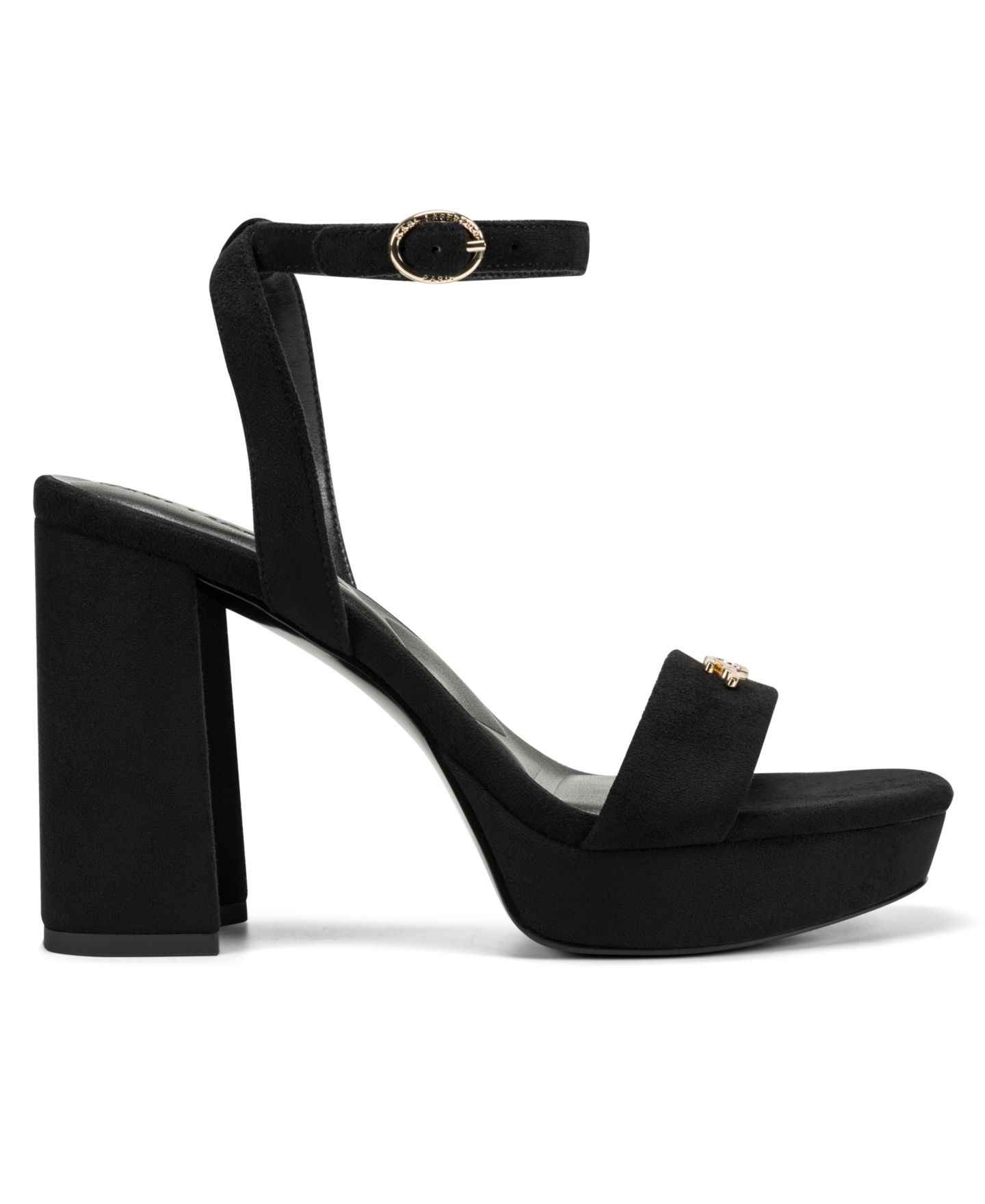 Женские сандалии KARL LAGERFELD PARIS Maleia Platform Ankle Strap Dress Sandals, цвет: Чёрный замшевый — фото 2