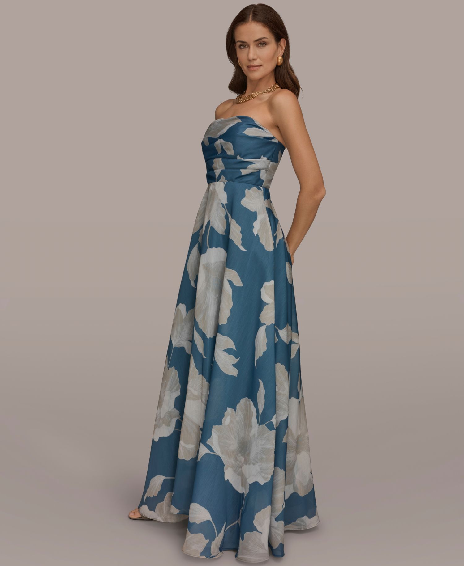 Women's Strapless Floral Organza Gown