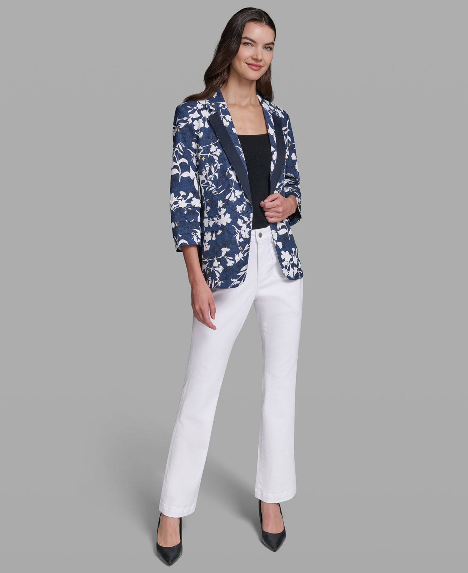 Petite Printed Collared Neck Blazer