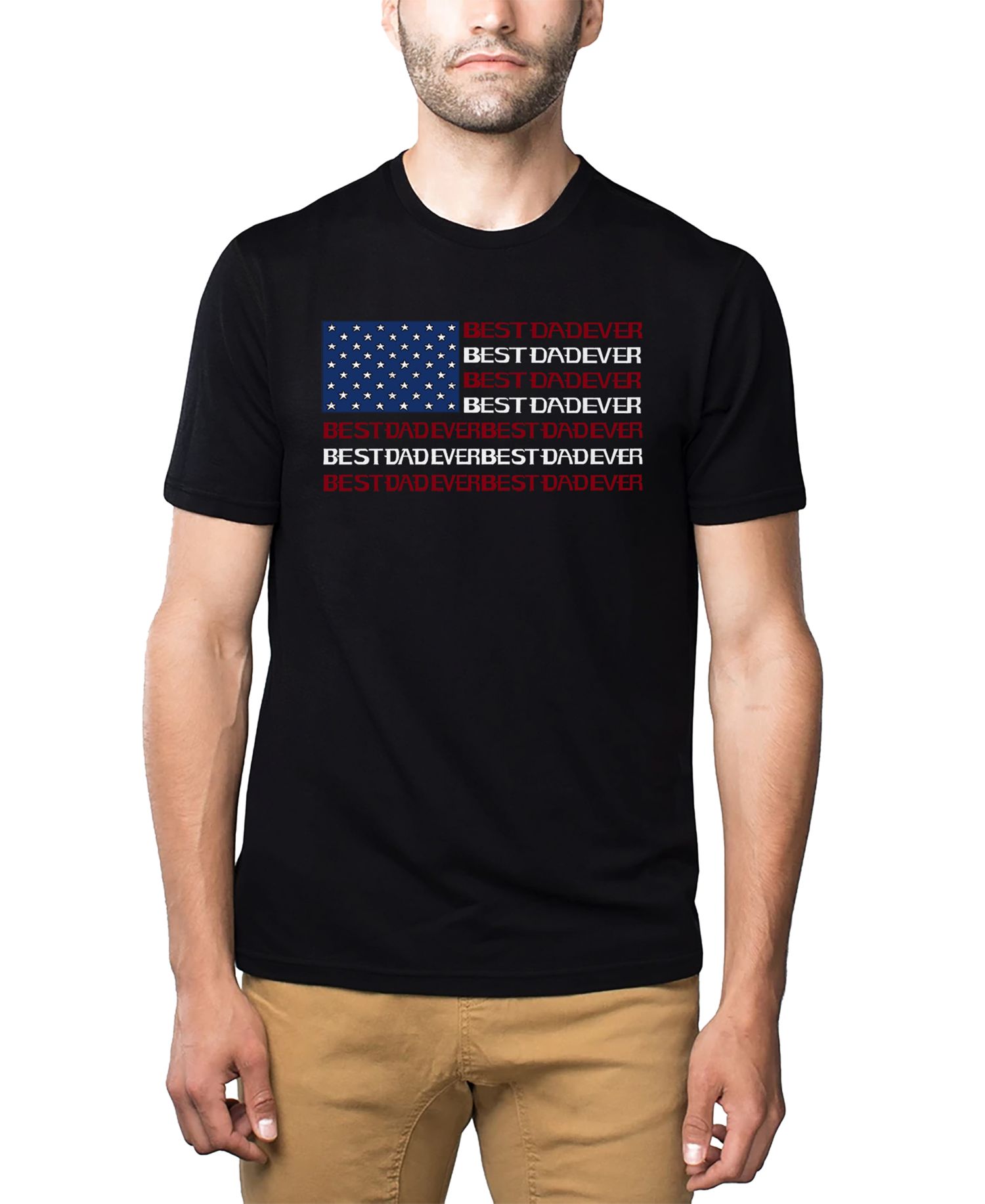 Men's Best Dad Ever American Flag Word Art Cotton and Polyester Blend T-Shirt