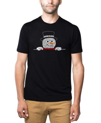 Men's Peeking Snowman Christmas Word Art Cotton and Polyester Blend T-Shirt