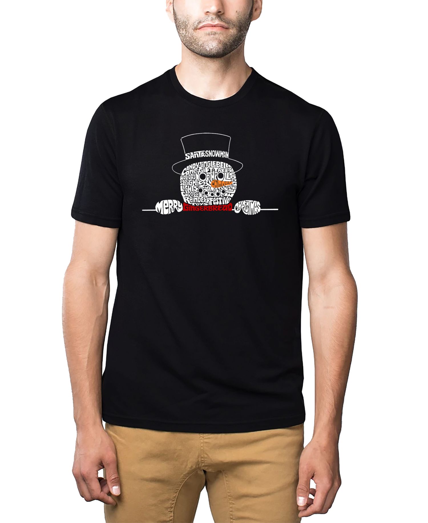 Men's Peeking Snowman Christmas Word Art Cotton and Polyester Blend T-Shirt