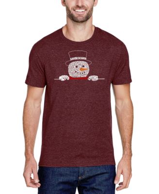 Men's Peeking Snowman Christmas Word Art Cotton and Polyester Blend T-Shirt