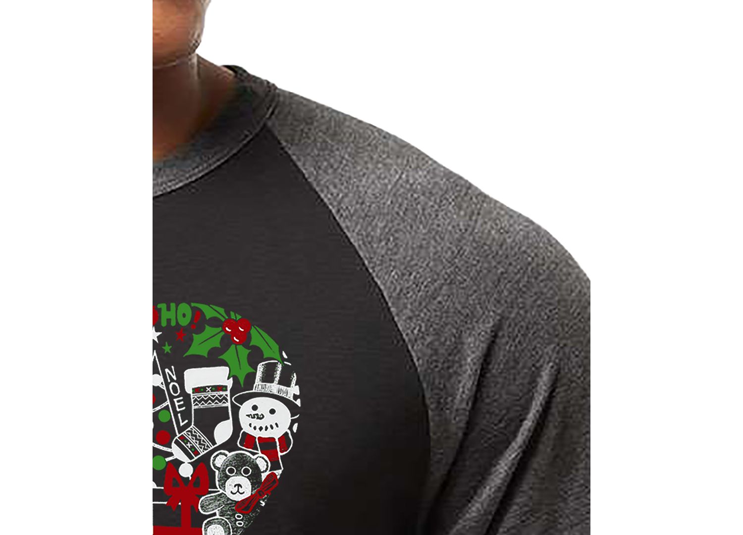 Men's Christmas Themed Heart Word Art Raglan Baseball T-Shirt