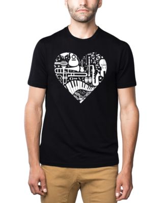 Men's Music Instruments Heart Word Art Cotton and Polyester Blend T-Shirt