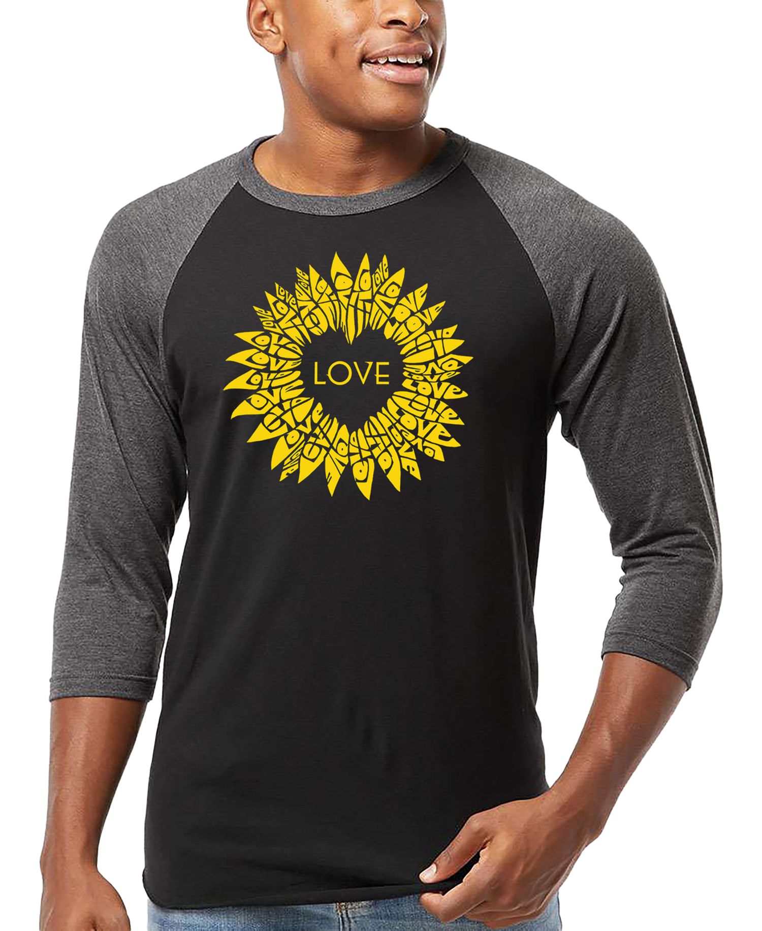 Men's Love Sunflower Word Art Raglan-Sleeve T-Shirt
