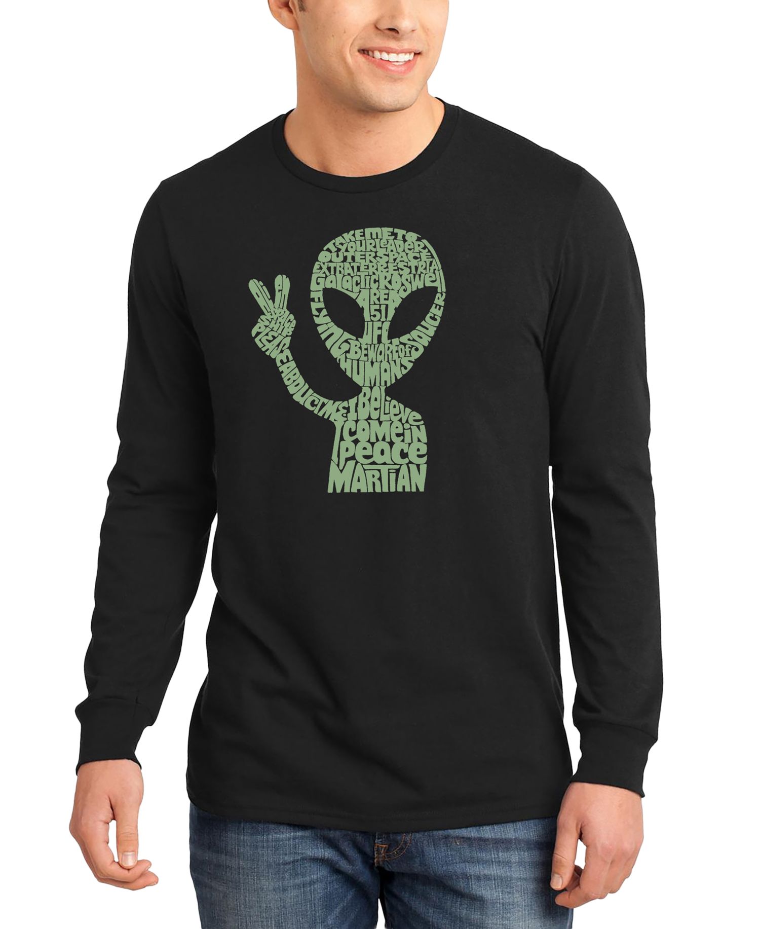Men's Peace Alien Word Art Long-Sleeve T-Shirt