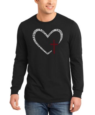 Men's Blessed Heart Cross Word Art Long-Sleeve T-Shirt