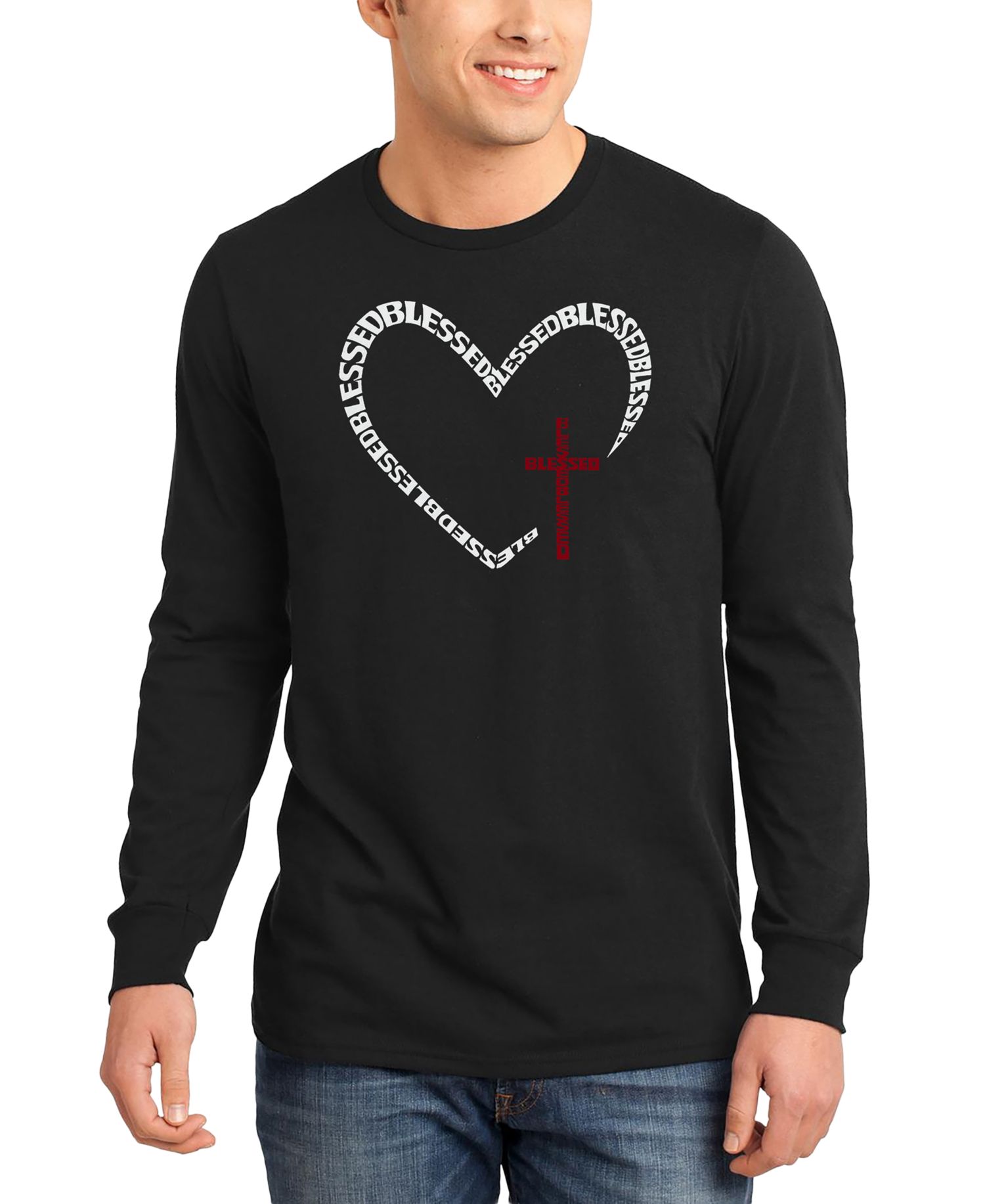 Men's Blessed Heart Cross Word Art Long-Sleeve T-Shirt