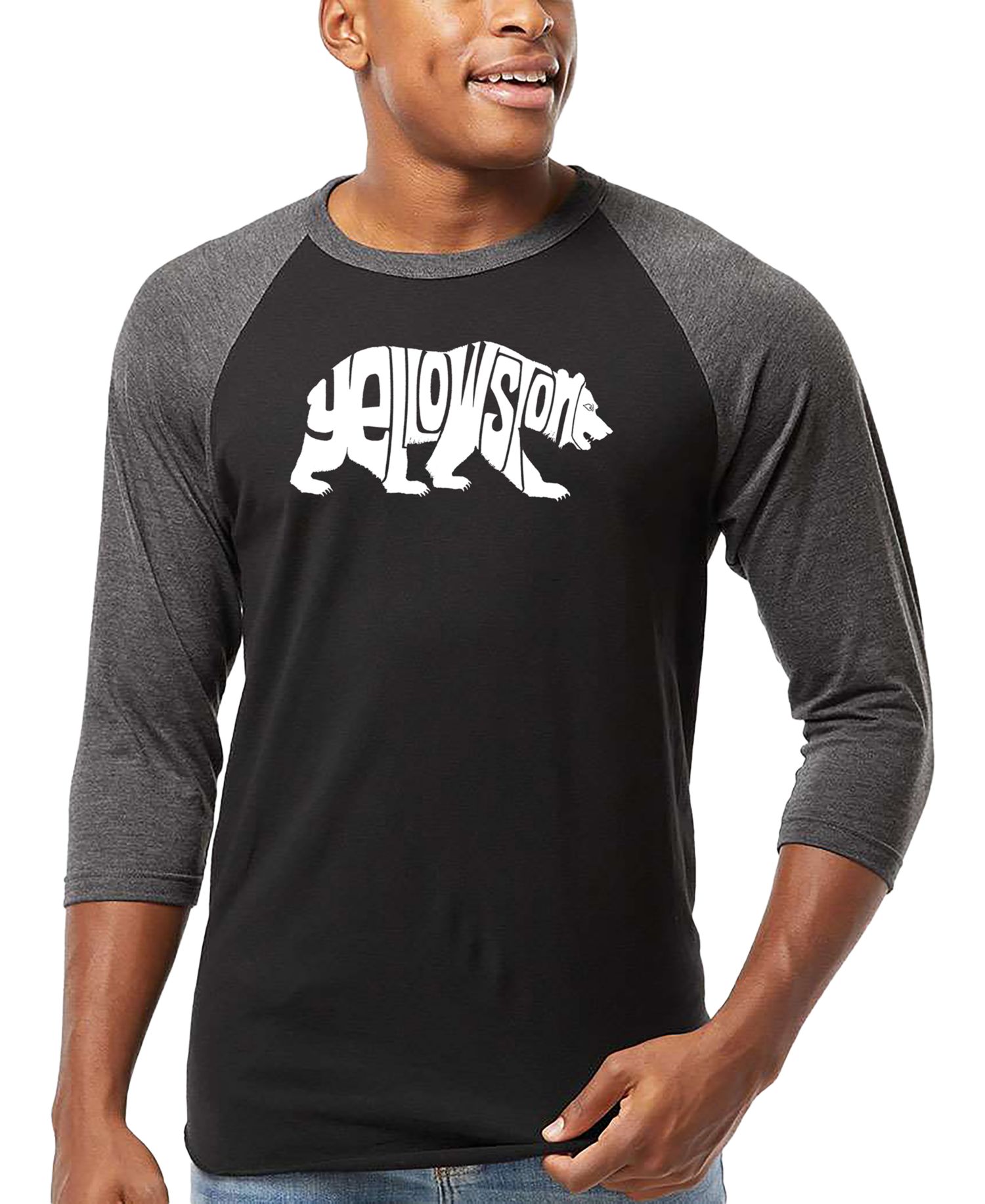 Men's Yellowstone Bear Word Art Raglan-Sleeve T-Shirt