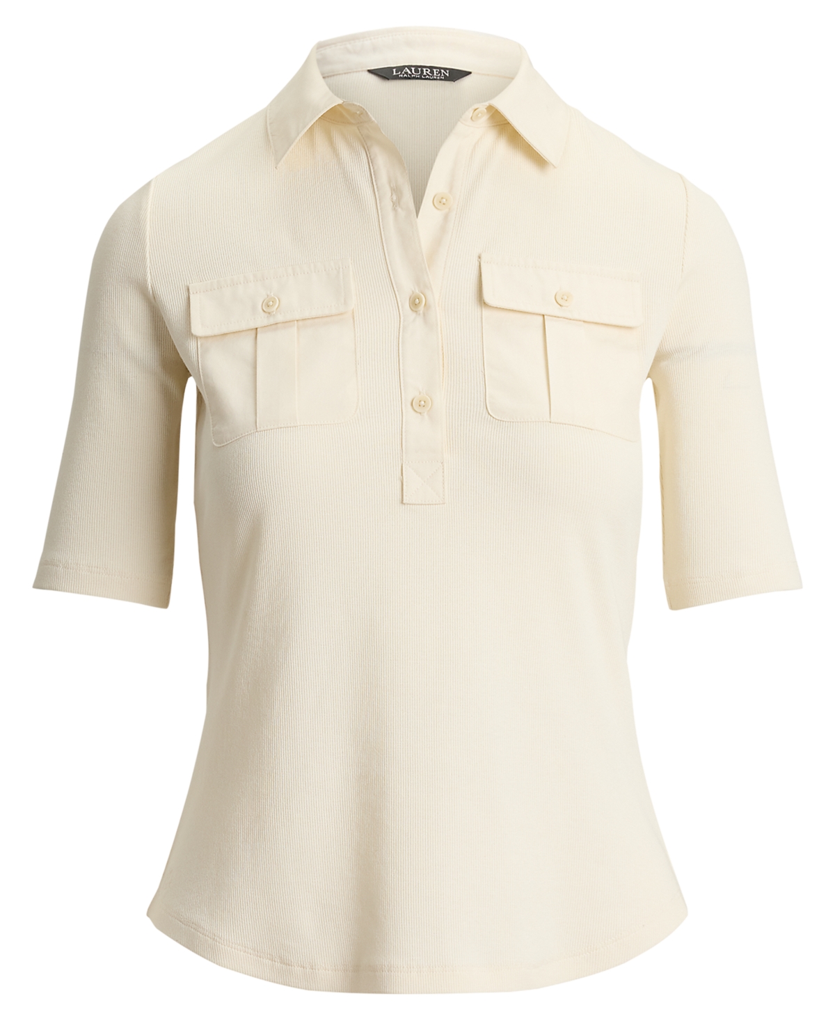 Lauren Ralph Petite Rib-Knit Slim Fit Collared Top