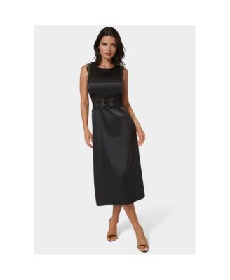 Women's Satin Lace Insert Midi Dress