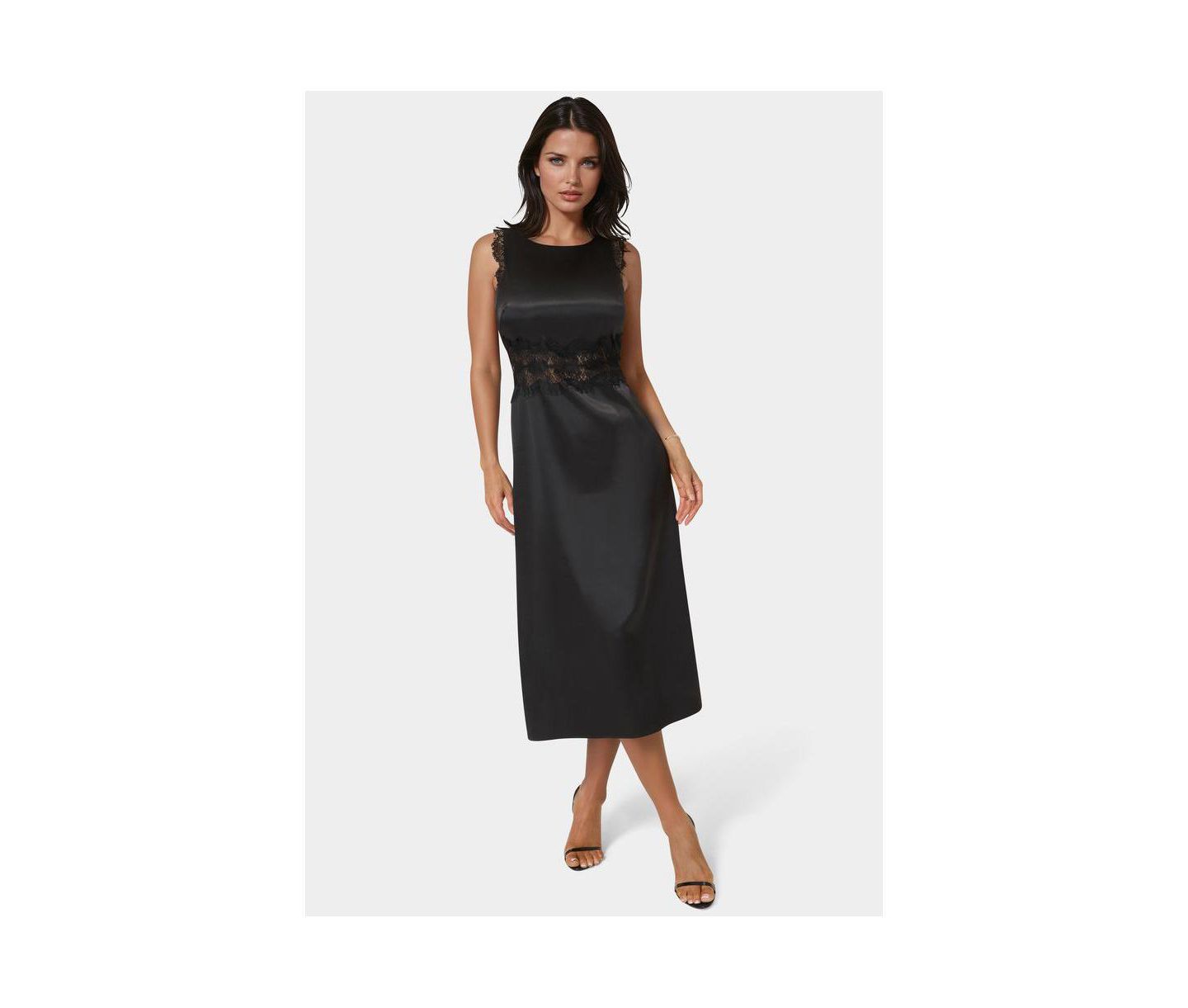 Женское платье Bebe Satin Lace Insert Midi, цвет: Чёрный — фото 1