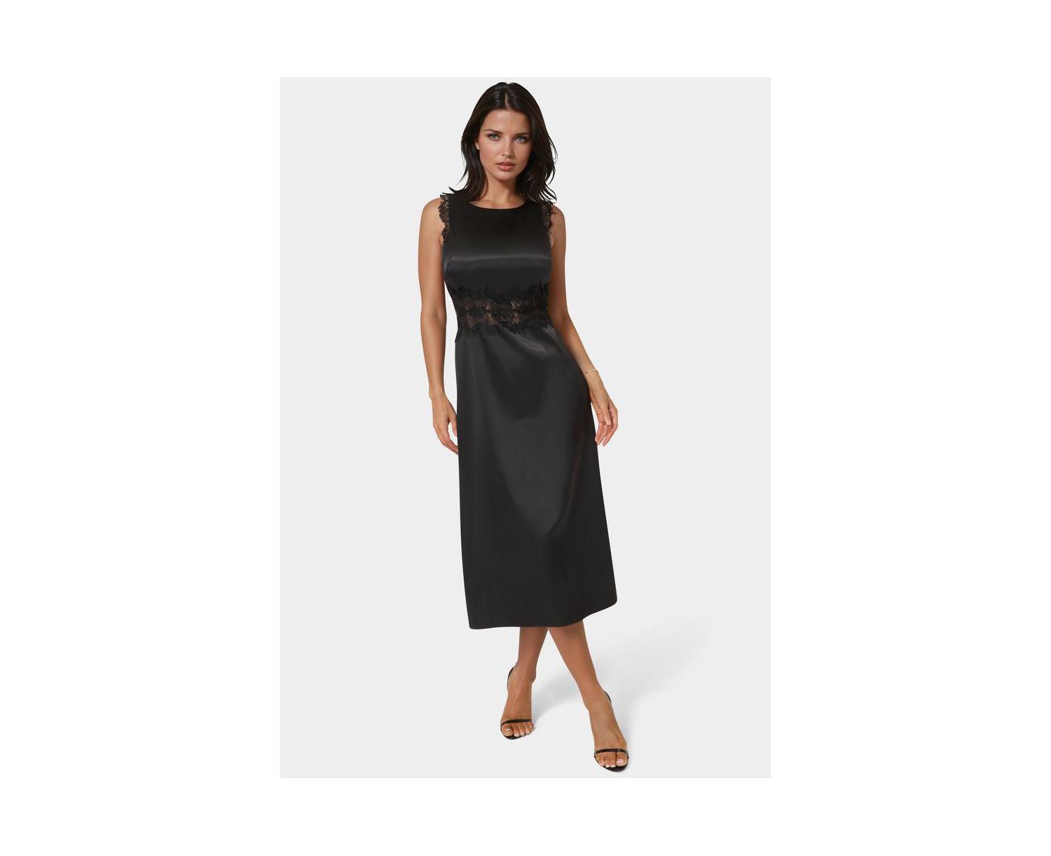 Women's Satin Lace Insert Midi Dress