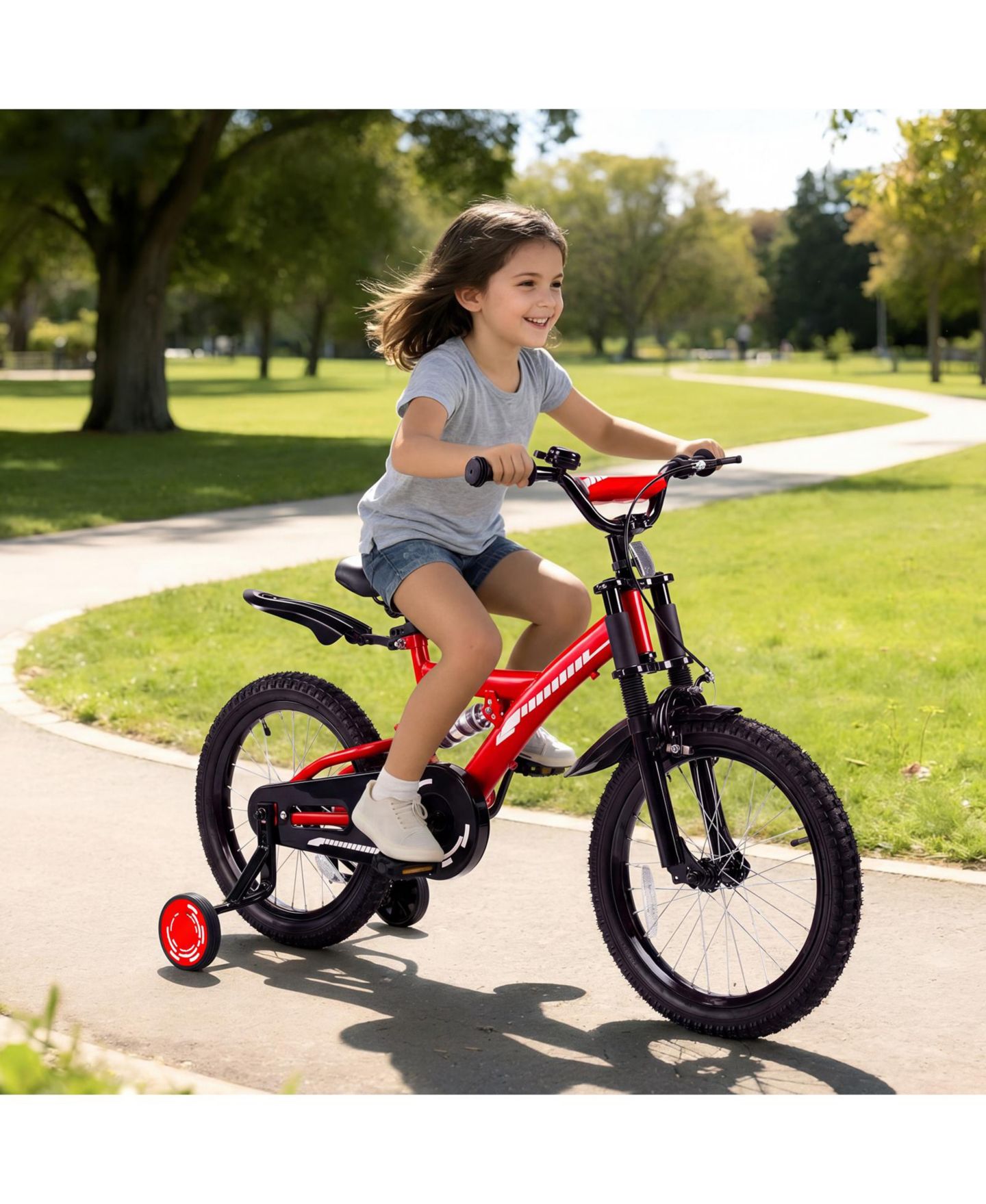 Детская игрушка SUGIFT 18" Kids Bike with Adjustable Seat, Dual Brakes & Training Wheels, Ages 6–9, цвет: Красный — фото 2