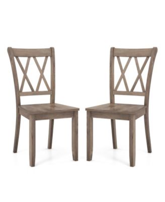 Set of 2 Farmhouse Wooden Dining Chairs Retro Kitchen Style