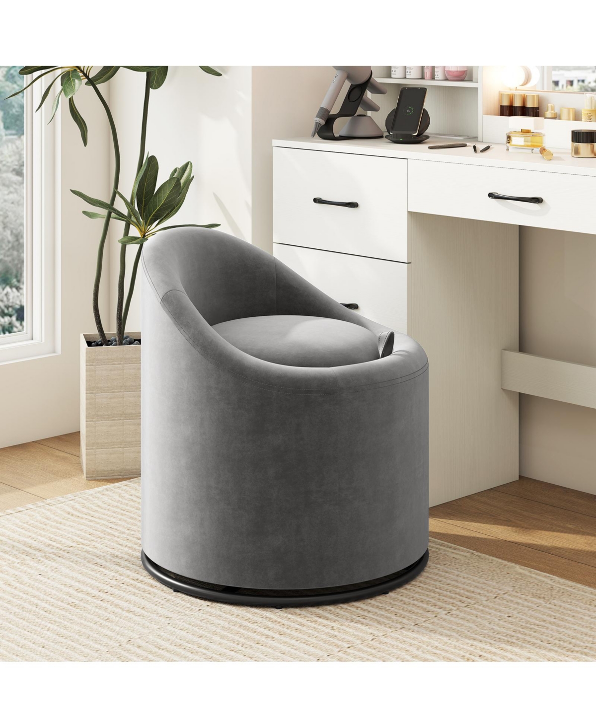 Slickblue 360degree(s) Swivel Upholstered Barrel Chair with Hidden Storage for Vanity and Makeup