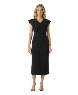Women's Wide Collar Midi Sheath Dress