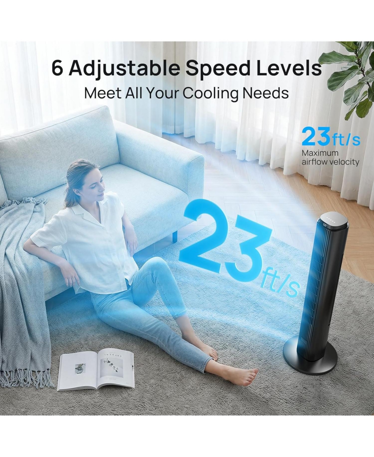 Antarctic Star 42-Inch Smart Tower Fan, App Control, Washable Grille and 12 Speeds