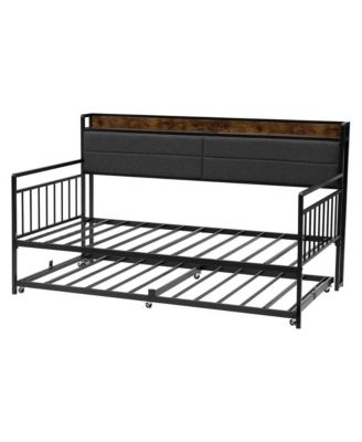 Daybed with Trundle and Charging Station Heavy Duty Metal Platform